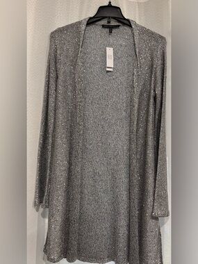NWT White House Black Market Sequin Midi Duster Cardigan Sweater Opaline M
